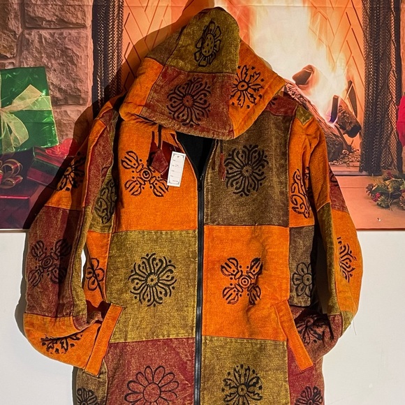 Unisex fleece patchwork jacket with hoodie - Picture 2 of 6